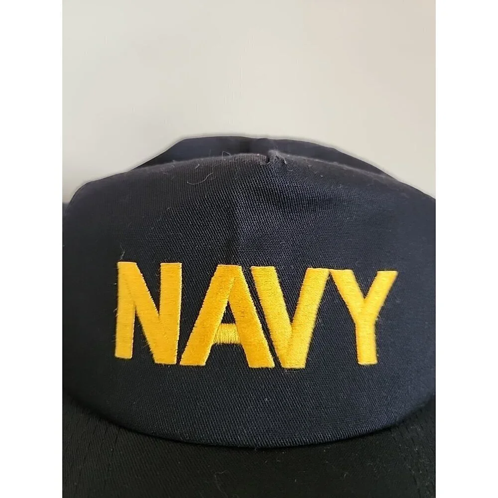 Vintage NAVY‎ Military Snapback Hat P Brand Cap Trucker Cap Made in USA OSFA